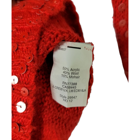 J. Crew Women's Crewneck Scattered Sequin Wool Mohair Sweater Red Navy Blue Sz S - Picture 5 of 6